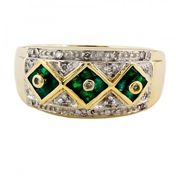 9ct gold Emerald/Diamond Band Ring Ring size O